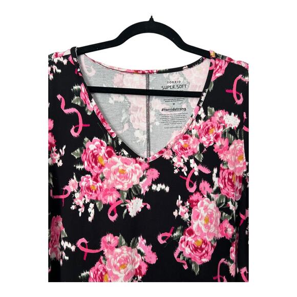 Torrid Super Soft Top Size 1X Black Floral Breast Cancer Ribbon Favorite Tunic - Picture 3 of 12